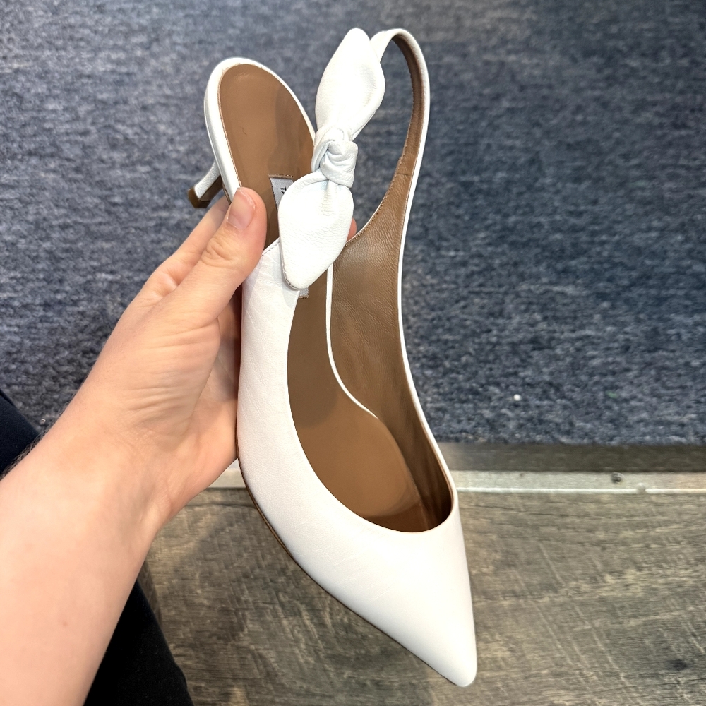 Tabitha Simmons White Slingback Heels with Bow